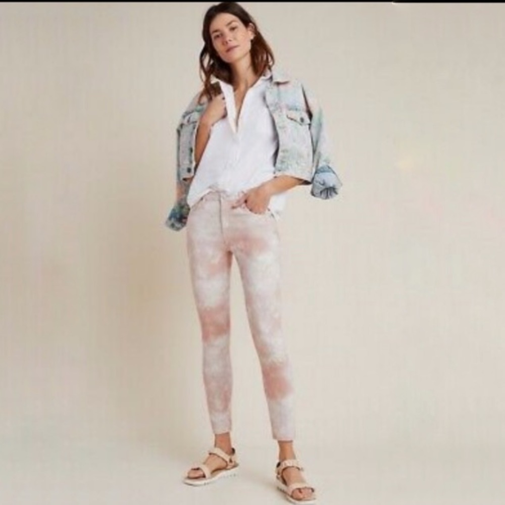 NWT AG Abstract Tie Dye Mid Rise Ankle Skinny Jean in Rocky Mauve Size 29